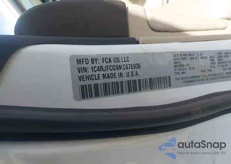 2021 Jeep Grand Cherokee Overland 4X4 z USA, uszkodzony, nr VIN 1C4RJFCG9MC676936